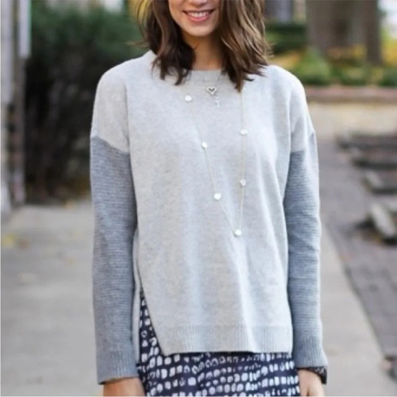 J. Crew Gray Colorblock Wool Side Zip Crewneck Sweater Size Small - Picture 4 of 10